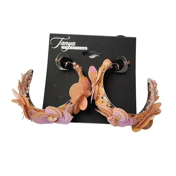 Vintage Beaded Half Hoop Earrings Pink - Picture 1 of 2